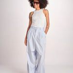 pantalone a righe con piping ELSA MJD266 LIGHT BLUE STIPES jejia 