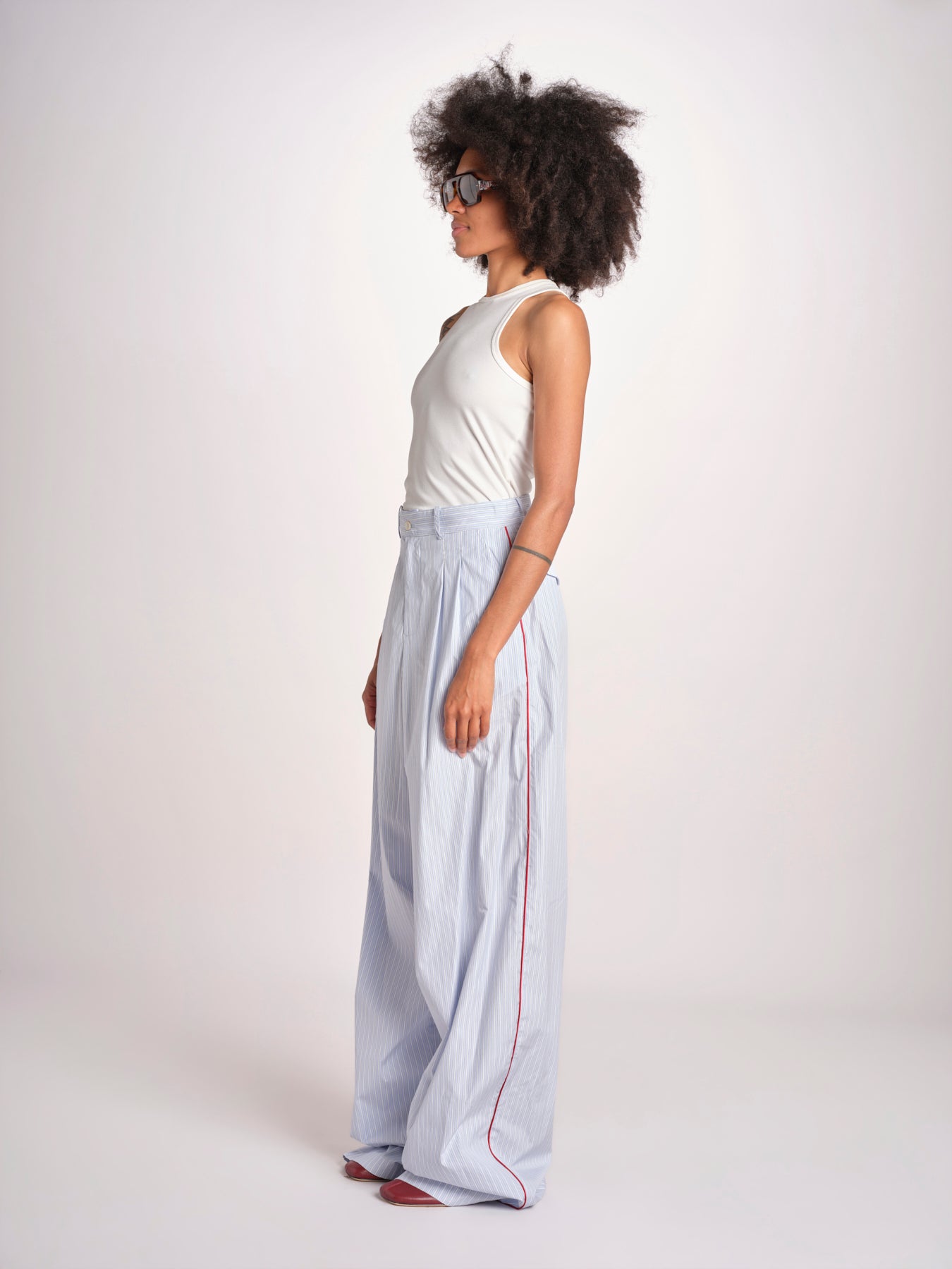 pantalone a righe con piping ELSA MJD266 LIGHT BLUE STIPES jejia 