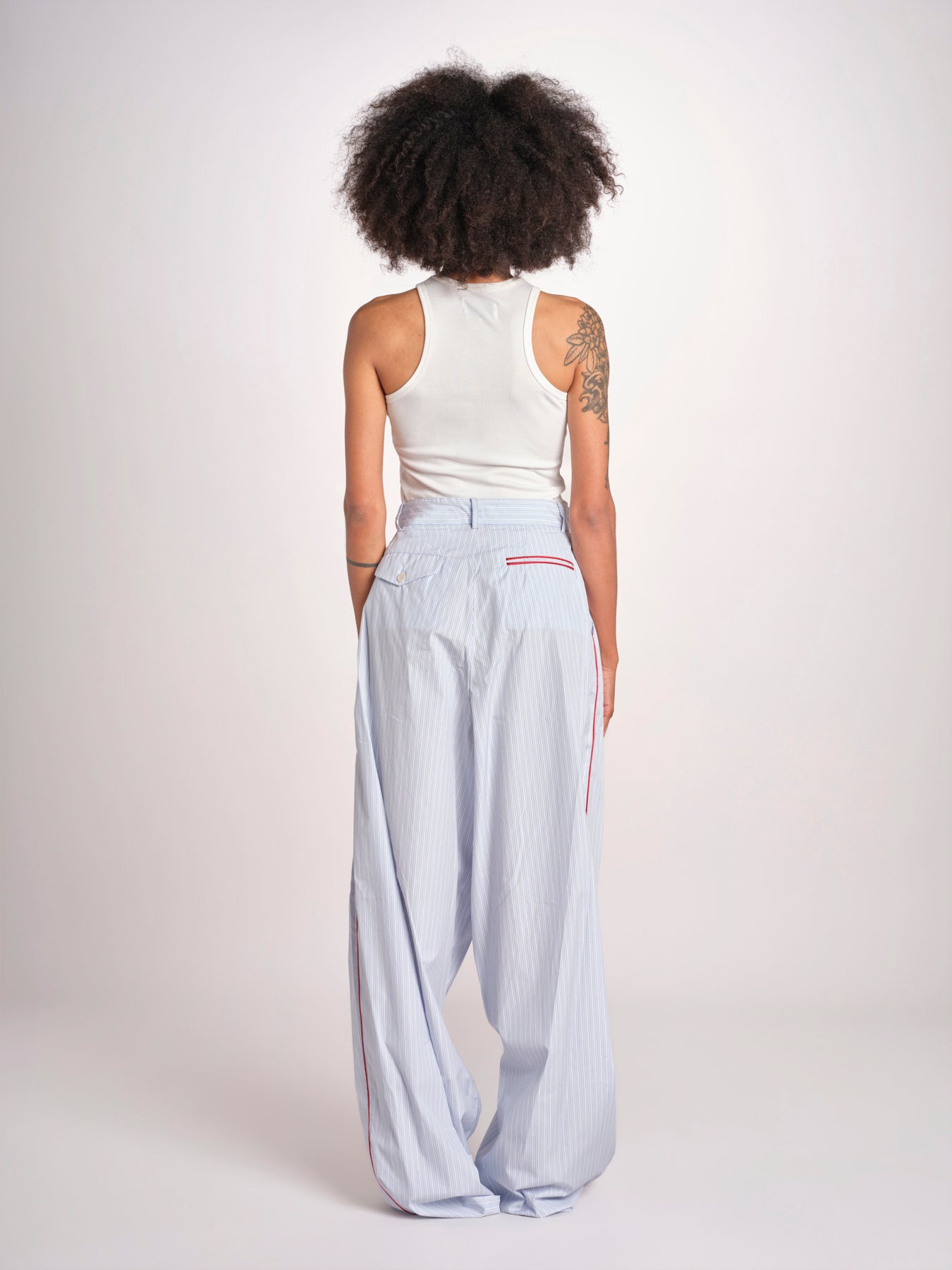 pantalone a righe con piping ELSA MJD266 LIGHT BLUE STIPES jejia 