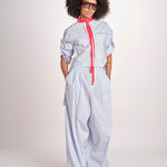 pantalone a righe con piping ELSA MJD266 LIGHT BLUE STIPES jejia 
