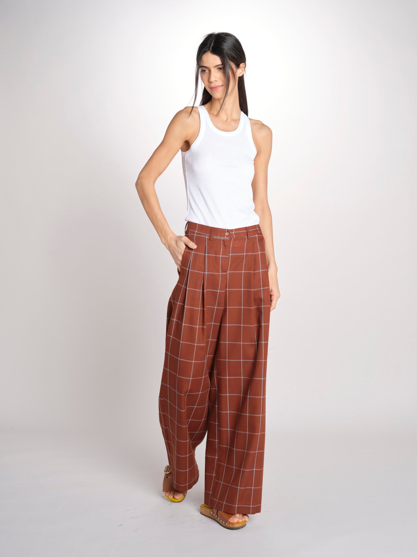 pantaloni check KATHERINE MJD217_LOVECH BURNT CHECK jejia 