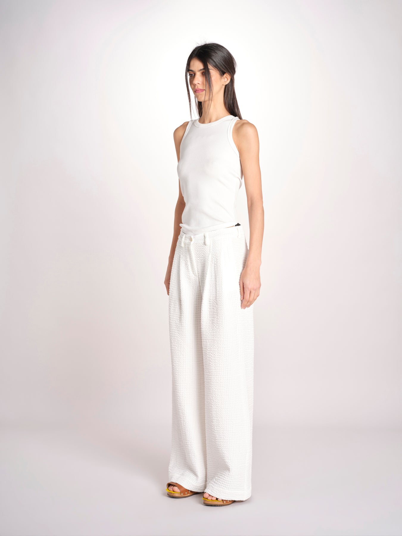 pantalone over effetto waffle KATHERINE MJD27_SHUKU3 WHITE WAFFLE jejia 