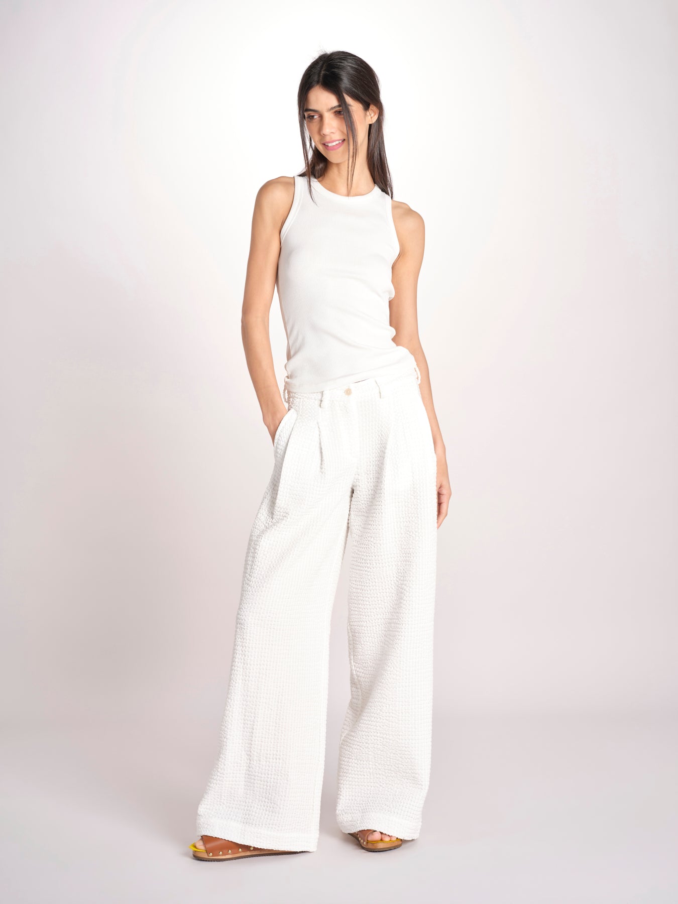 pantalone over effetto waffle KATHERINE MJD27_SHUKU3 WHITE WAFFLE jejia 