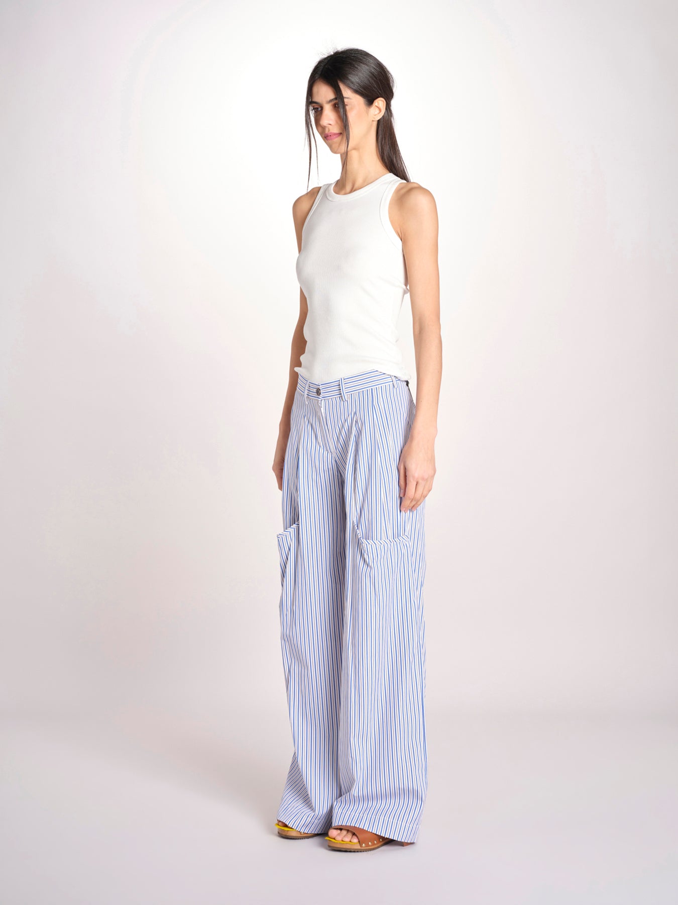 pantalone in popeline a righe RYAN MJD250_ATEX93 BLUE WHITE STRIPES jejia 