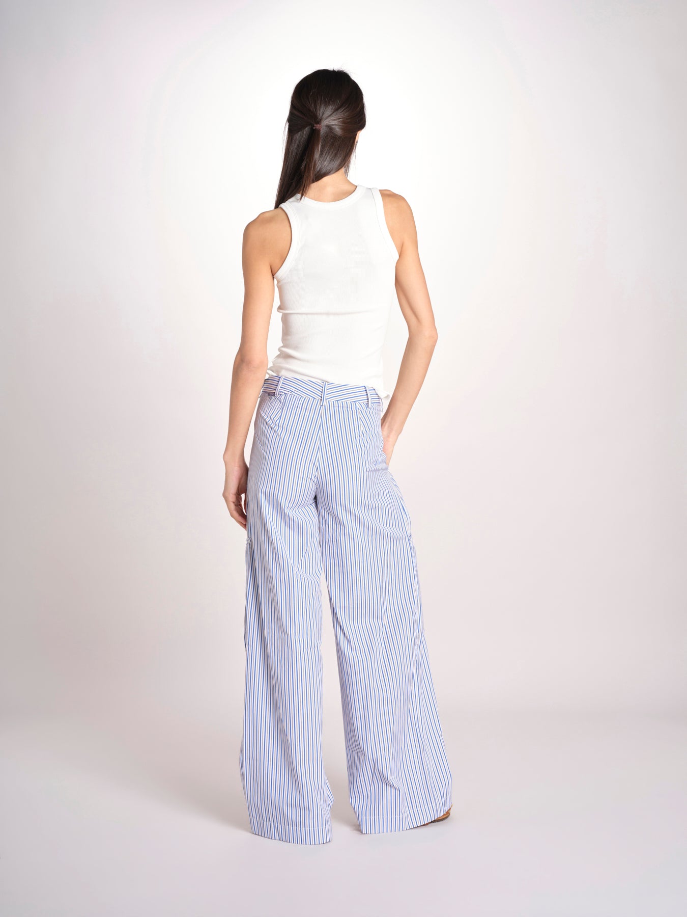 pantalone in popeline a righe RYAN MJD250_ATEX93 BLUE WHITE STRIPES jejia 