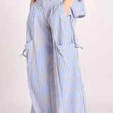 pantalone in popeline a righe RYAN MJD250_ATEX93 BLUE WHITE STRIPES jejia 