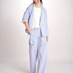 pantalone in popeline a righe RYAN MJD250_ATEX93 BLUE WHITE STRIPES jejia 