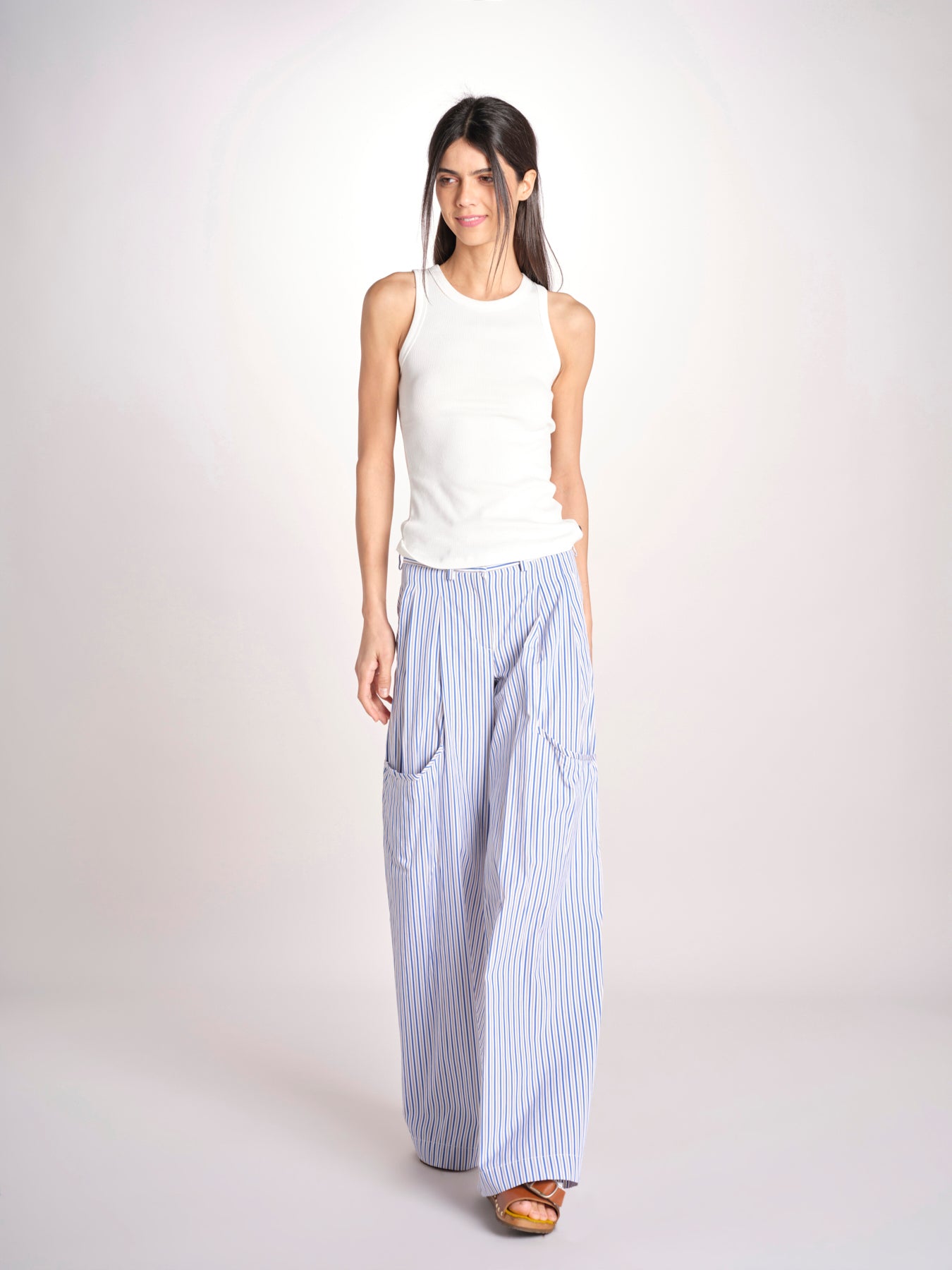 pantalone in popeline a righe RYAN MJD250_ATEX93 BLUE WHITE STRIPES jejia 