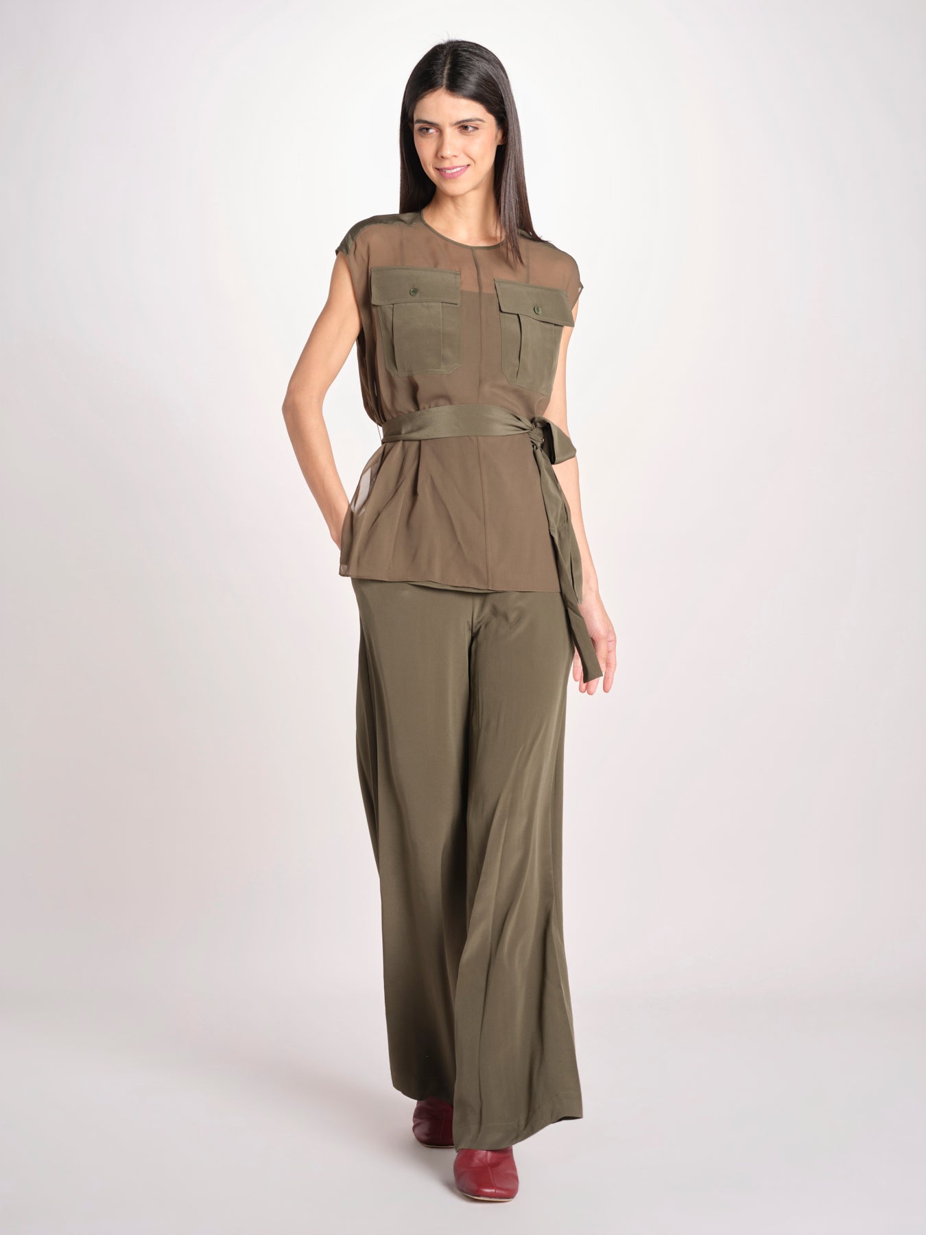 top in seta con tasche e fascia JF009657 PALM LEAF 2308 joseph 
