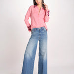 camicia in tessuto pesante collo e polsi ricamato ALVINA RED CHECKS jupe by jackie 