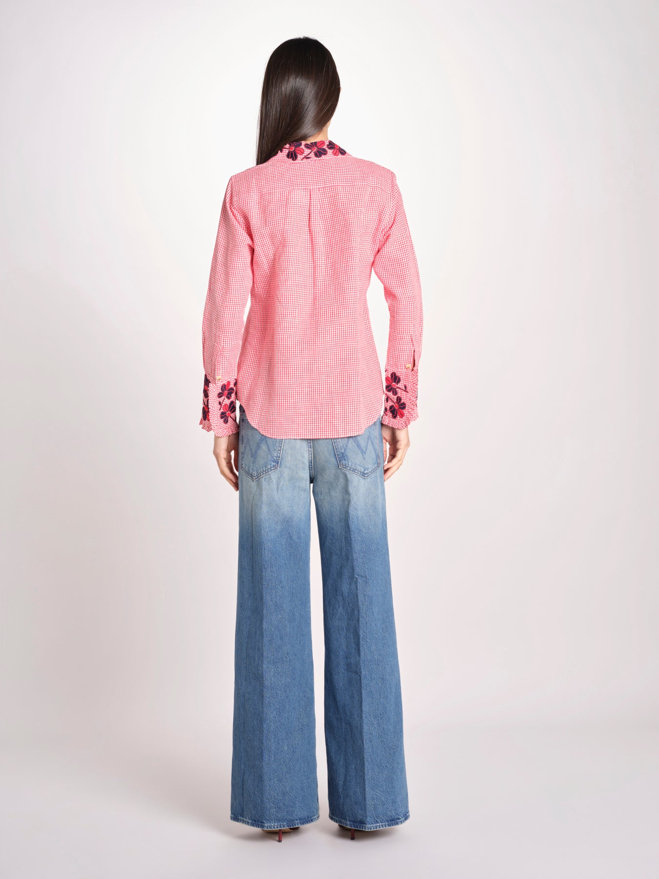camicia in tessuto pesante collo e polsi ricamato ALVINA RED CHECKS jupe by jackie 