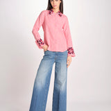 camicia in tessuto pesante collo e polsi ricamato ALVINA RED CHECKS jupe by jackie 
