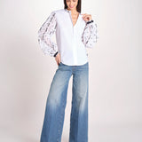 Camicia con manica a sbuffo e ricami LINDY OPTICAL WHITE jupe by jackie 