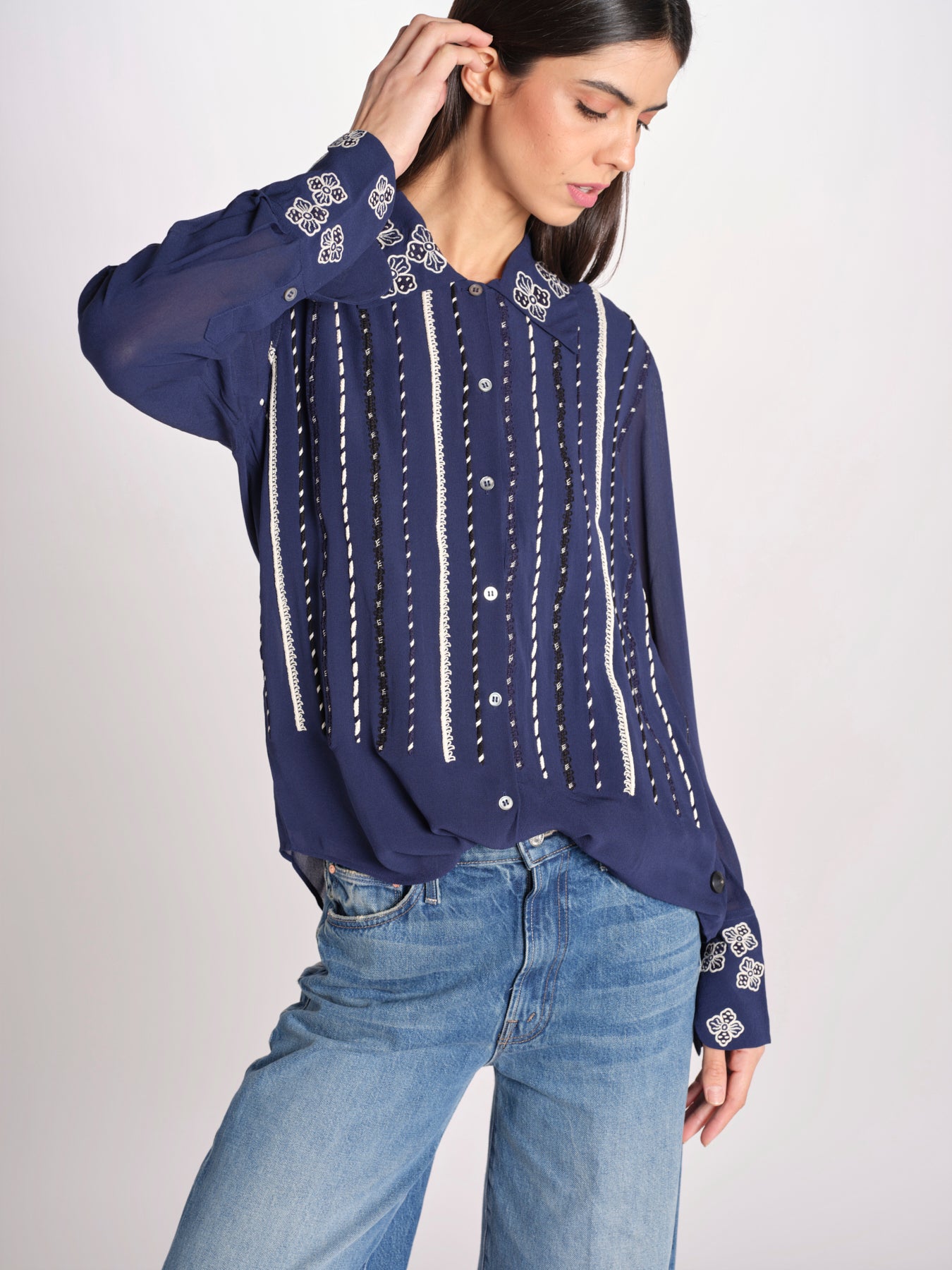 Camicia in seta LUMBER NAVY jupe by jackie 