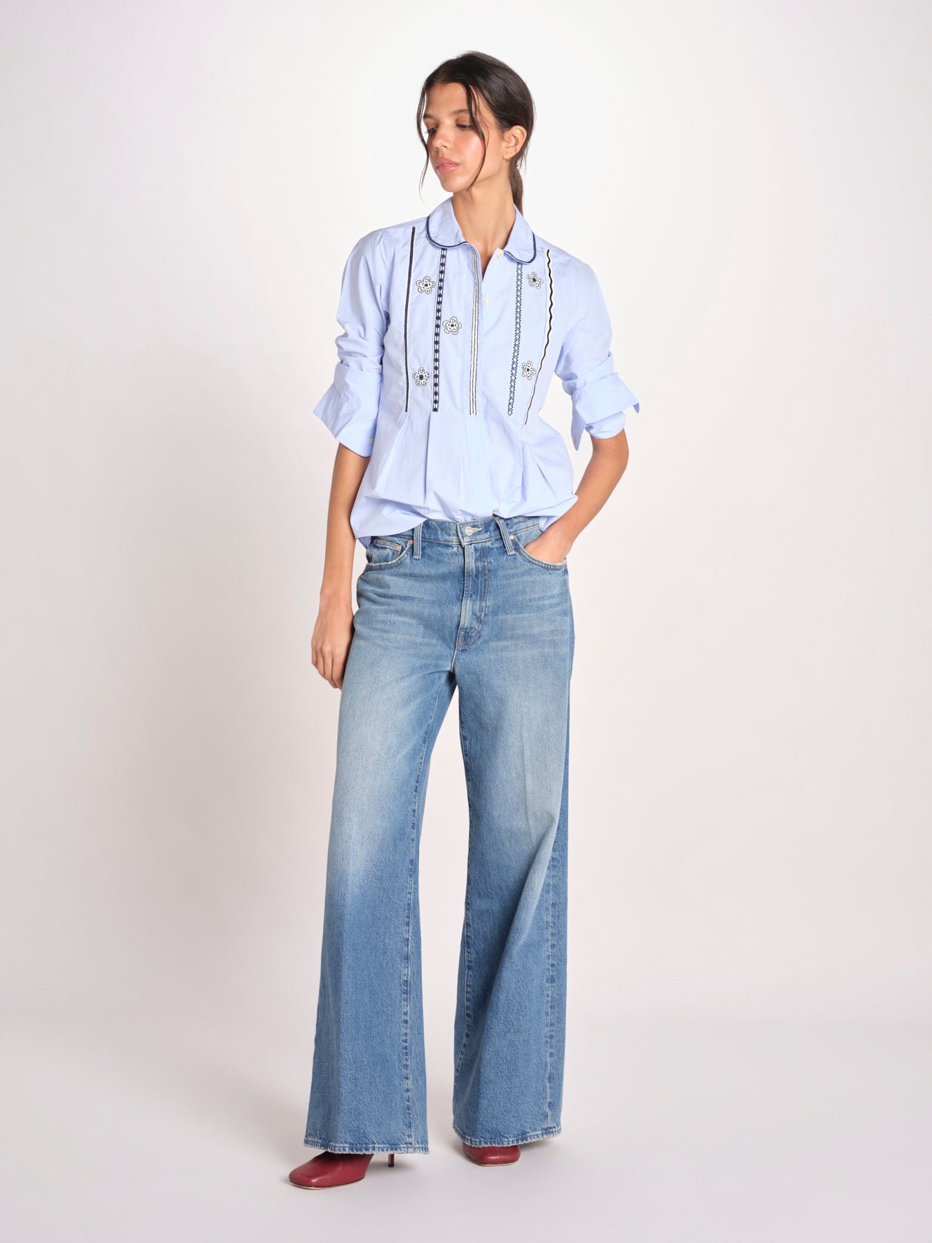 camicia con plastron ricamato SAVOY BLUE jupe by jackie 