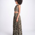 top corto con intarsio fiori AGNES M1720 PESTO lace the label 