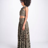 top corto con intarsio fiori AGNES M1720 PESTO lace the label 