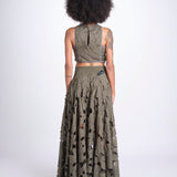 top corto con intarsio fiori AGNES M1720 PESTO lace the label 