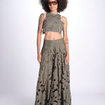 top corto con intarsio fiori AGNES M1720 PESTO lace the label 