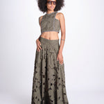 top corto con intarsio fiori AGNES M1720 PESTO lace the label 