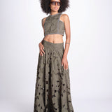 top corto con intarsio fiori AGNES M1720 PESTO lace the label 