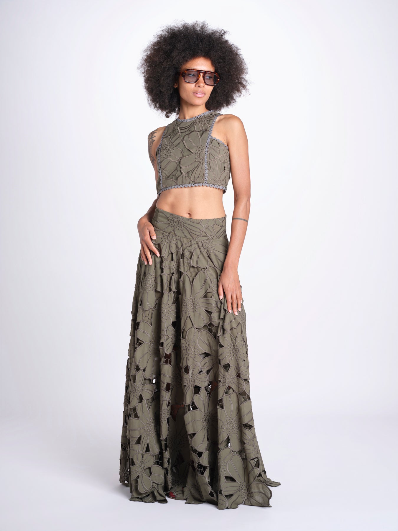 gonna luna con fiori intarsiati CALISTO M5310 PESTO lace the label 