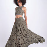 gonna luna con fiori intarsiati CALISTO M5310 PESTO lace the label 