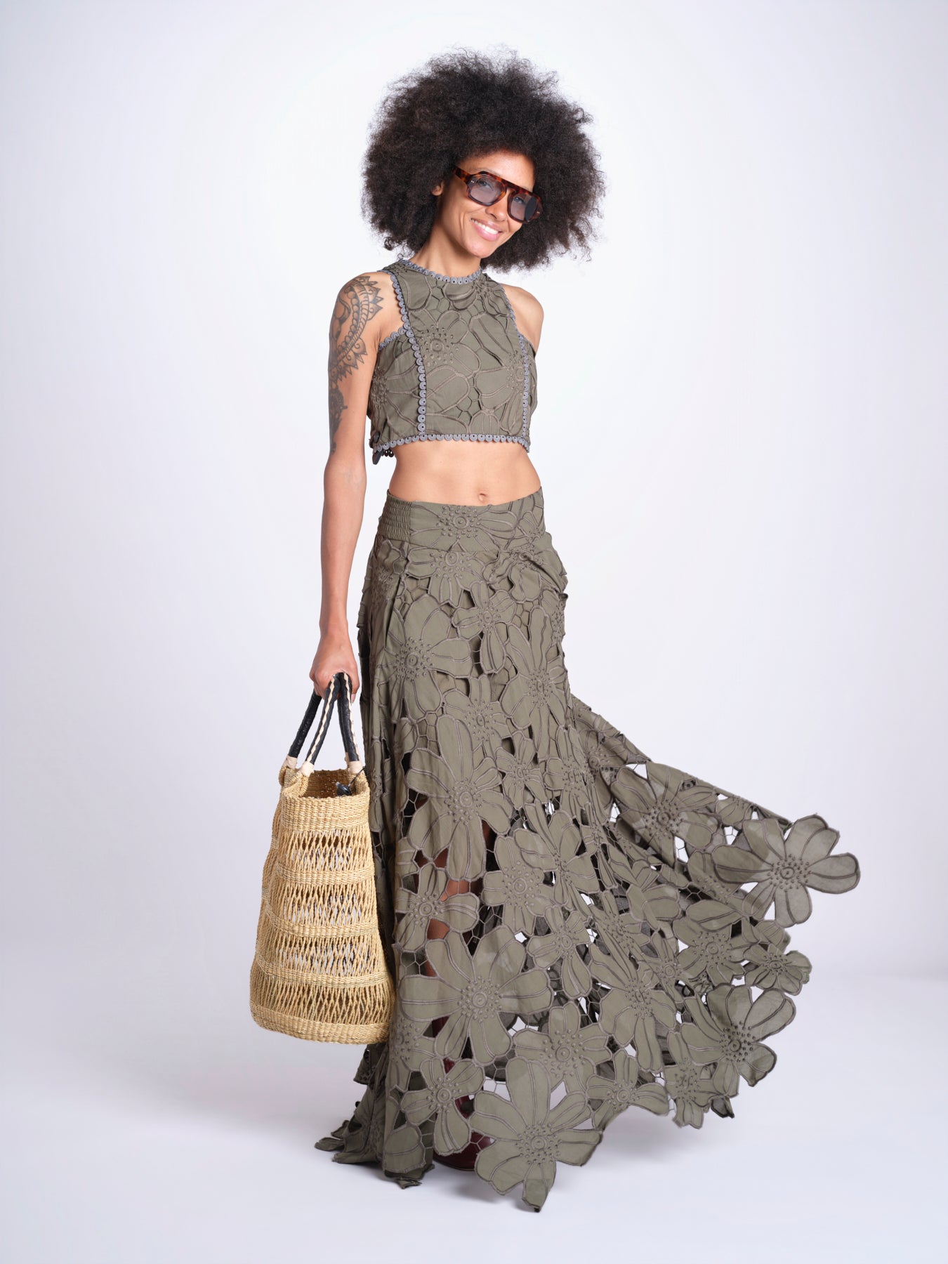 gonna luna con fiori intarsiati CALISTO M5310 PESTO lace the label 