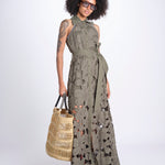 chemisiere lungo con fiori intarsiati IRIS M8611 PESTO lace the label 
