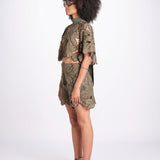 short con fiori intarsiati ZOE M4370 PESTO lace the label 