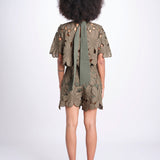 short con fiori intarsiati ZOE M4370 PESTO lace the label 