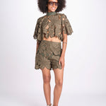 short con fiori intarsiati ZOE M4370 PESTO lace the label 