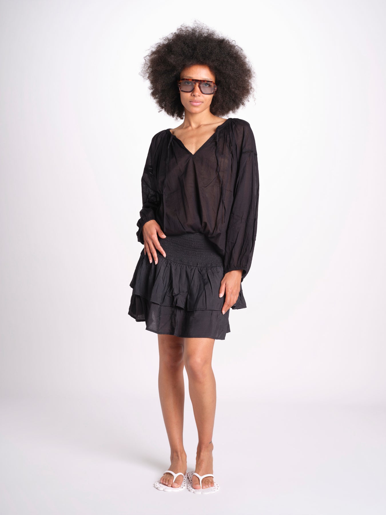 camicia voille nervature ALEXANBLATU NOIR laraethnics 