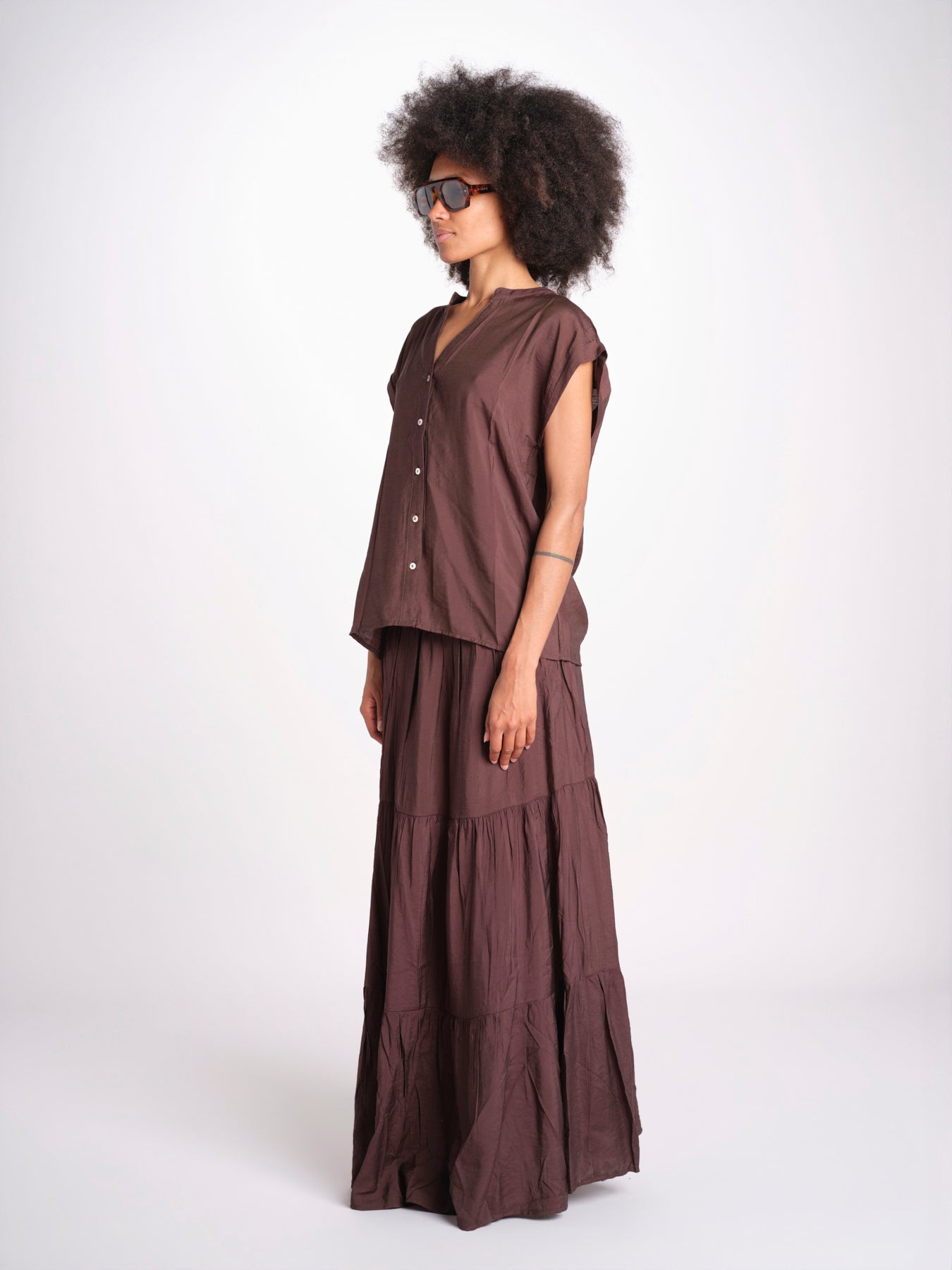 camicia con bottoni CLARENCELK CHOCOLAT laraethnics 