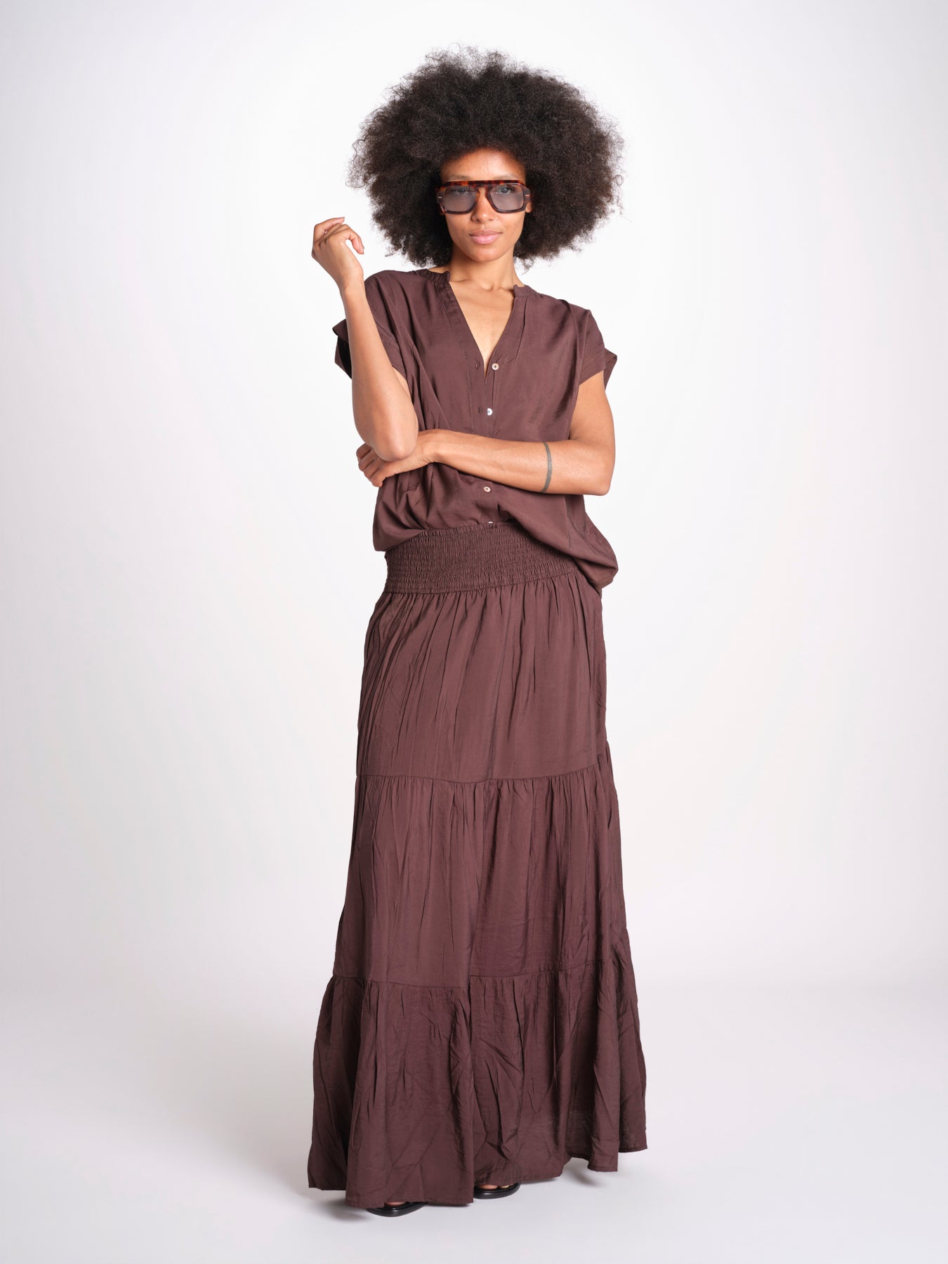camicia con bottoni CLARENCELK CHOCOLAT laraethnics 