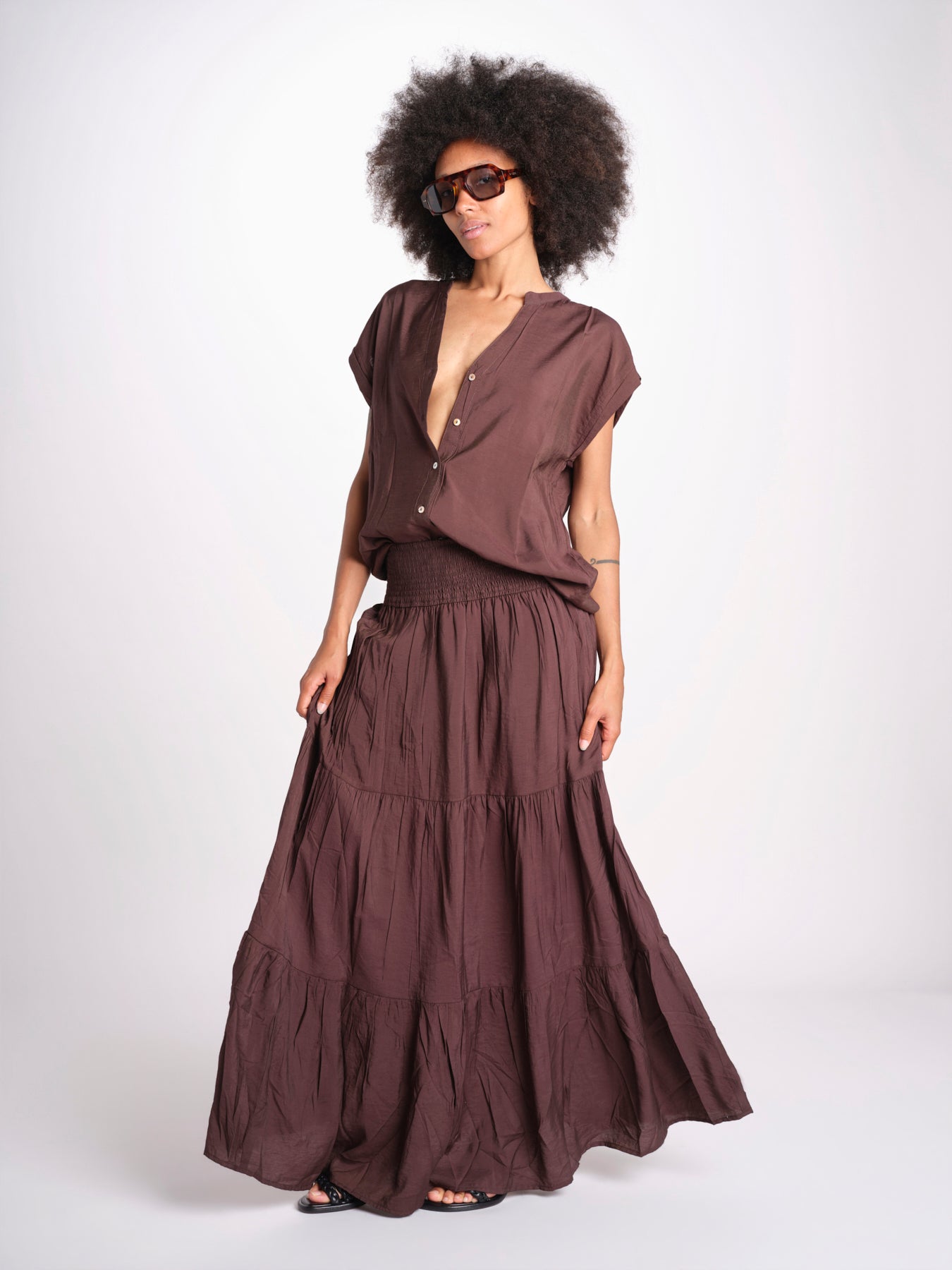 camicia con bottoni CLARENCELK CHOCOLAT laraethnics 