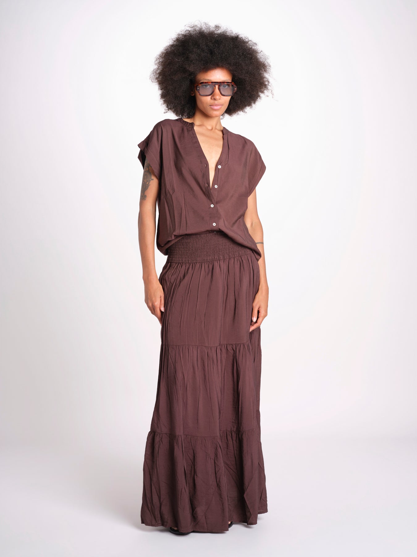 camicia con bottoni CLARENCELK CHOCOLAT laraethnics 