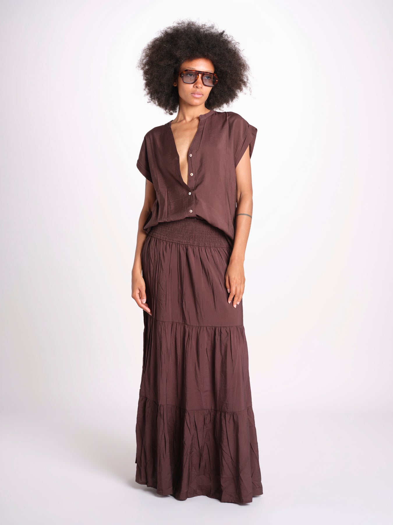 camicia con bottoni CLARENCELK CHOCOLAT laraethnics 