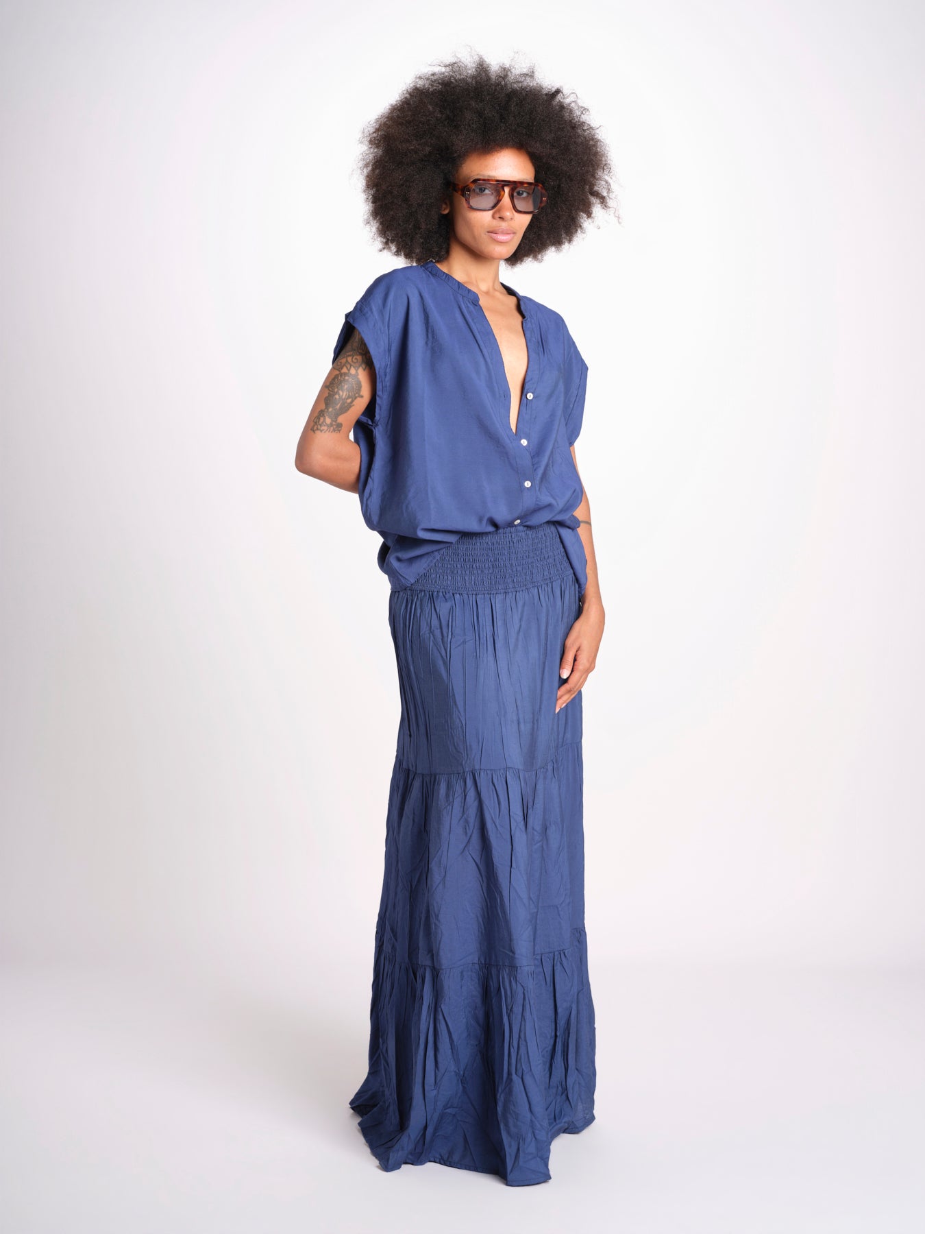 camicia con bottoni CLARENCELK DENIM laraethnics 