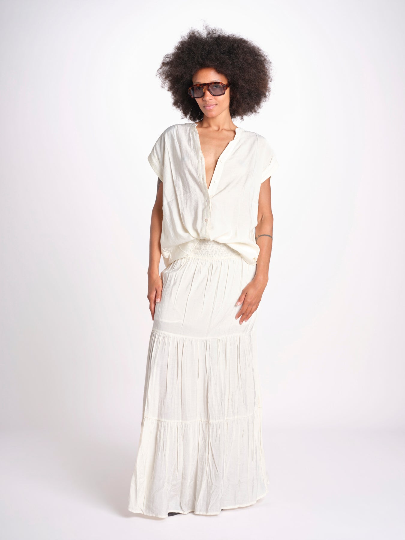 camicia con bottoni CLARENCELK NACRE laraethnics 