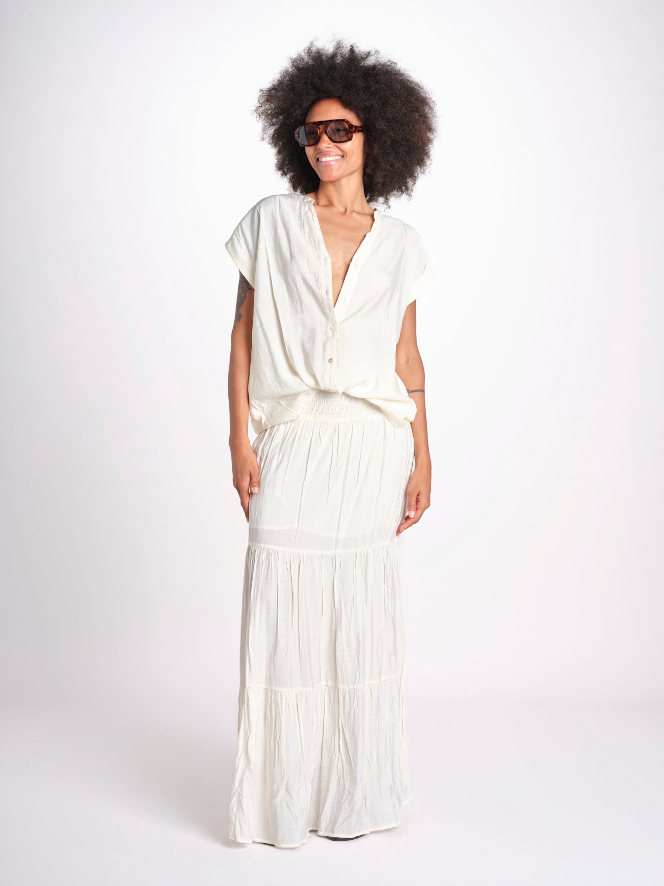 camicia con bottoni CLARENCELK NACRE laraethnics 