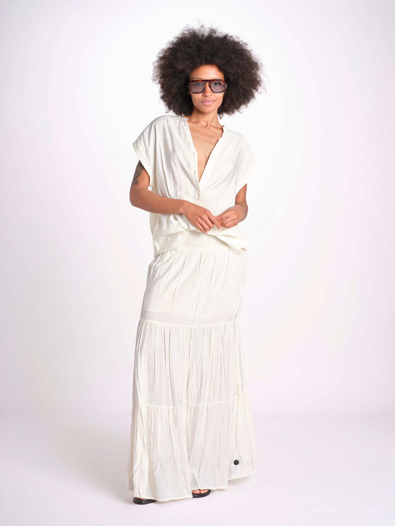 camicia con bottoni CLARENCELK NACRE laraethnics 