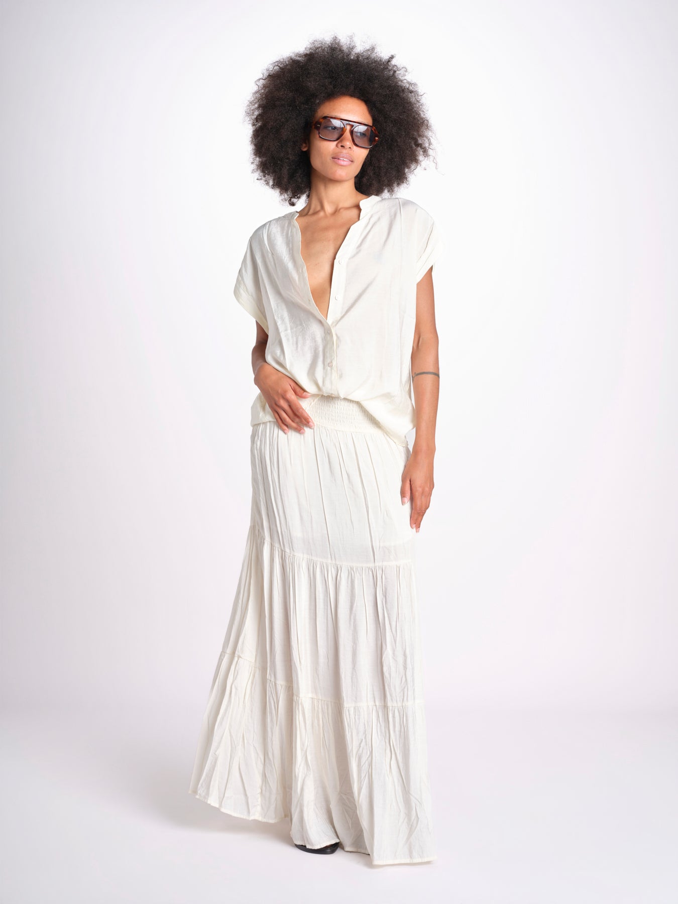 camicia con bottoni CLARENCELK NACRE laraethnics 