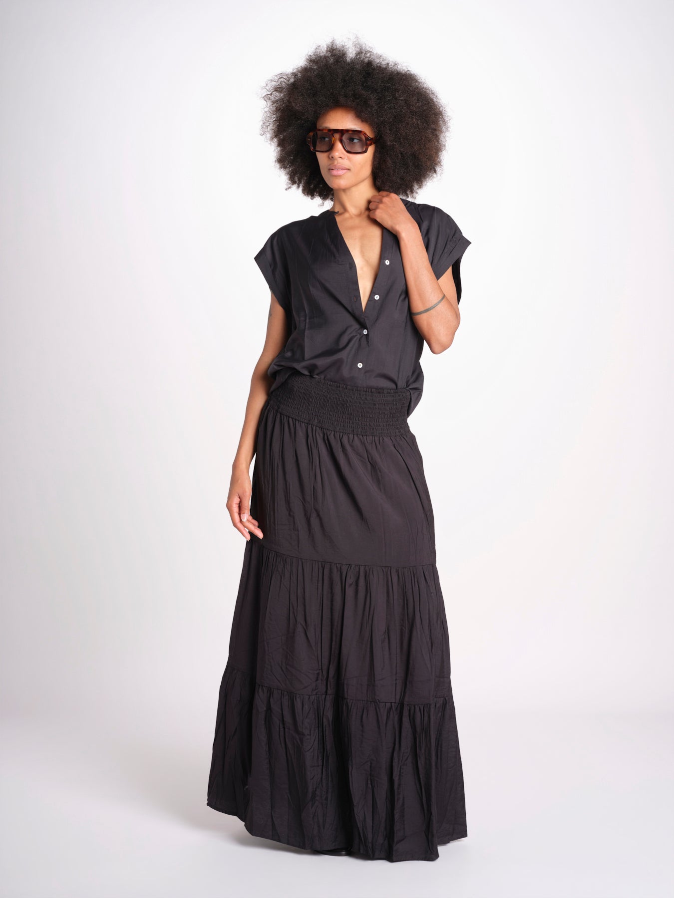 camicia con bottoni CLARENCELK NOIR laraethnics 