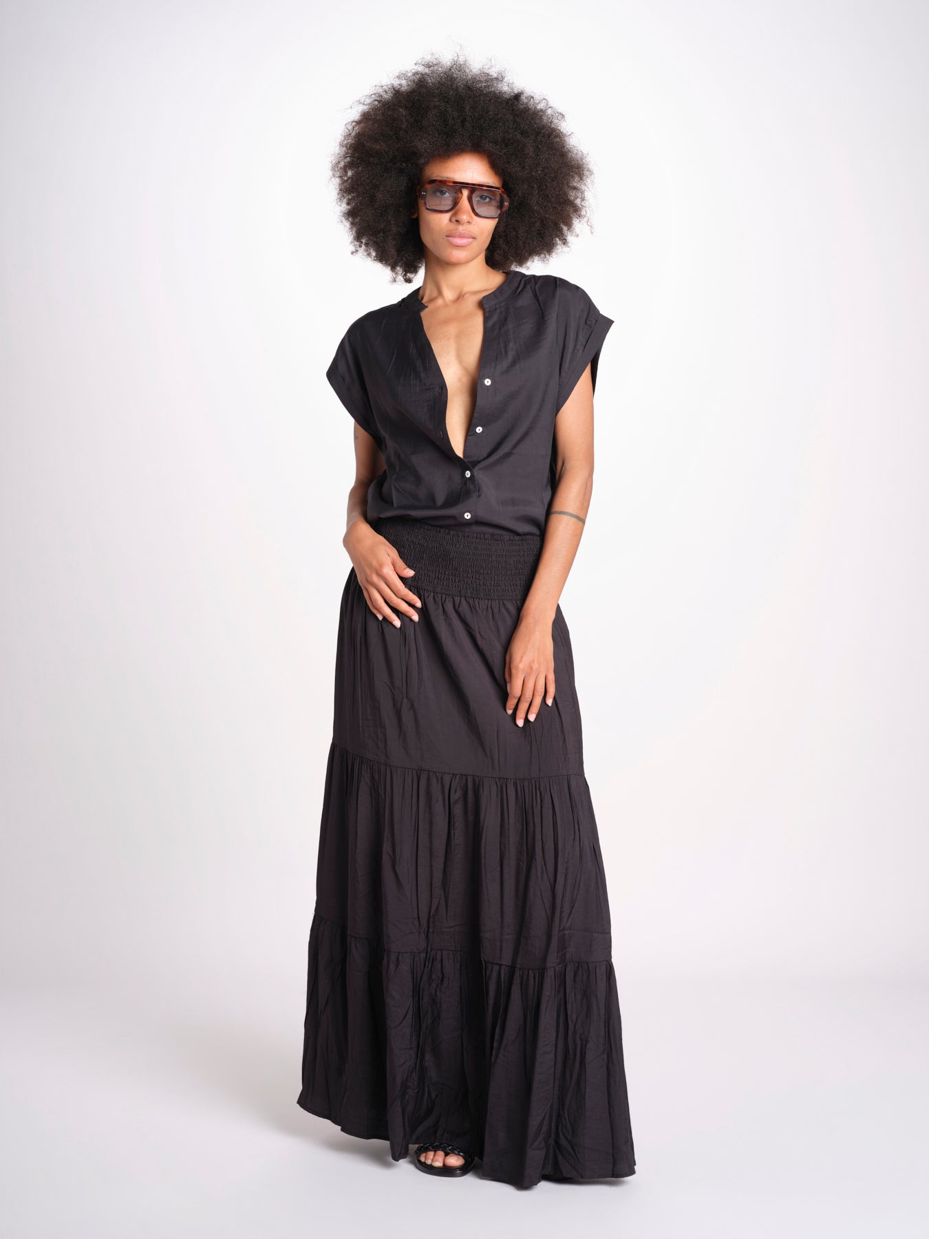 camicia con bottoni CLARENCELK NOIR laraethnics 