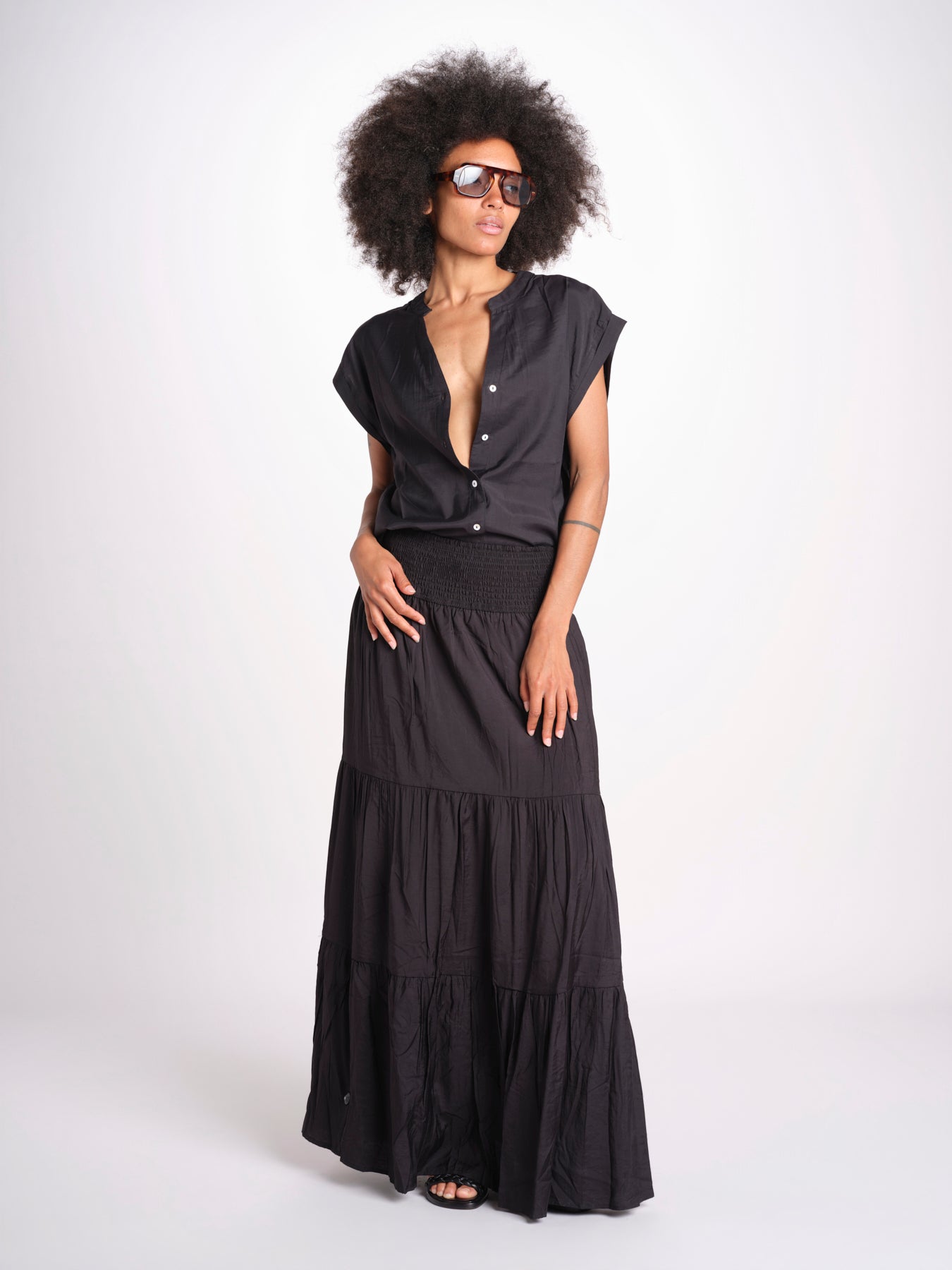 camicia con bottoni CLARENCELK NOIR laraethnics 