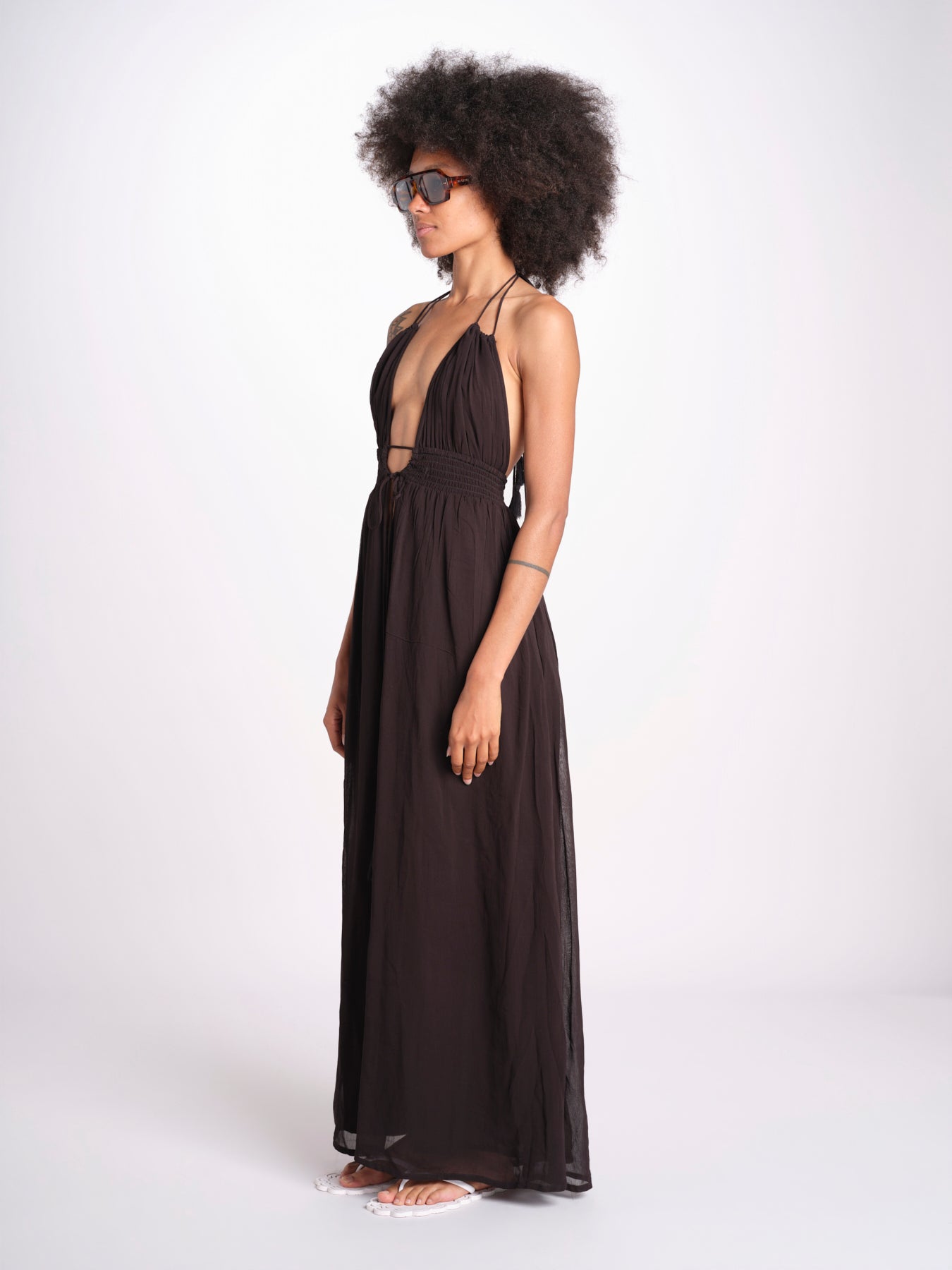 abito lungo scollo e nodo CORALBLK NOIR laraethnics 