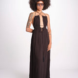 abito lungo scollo e nodo CORALBLK NOIR laraethnics 