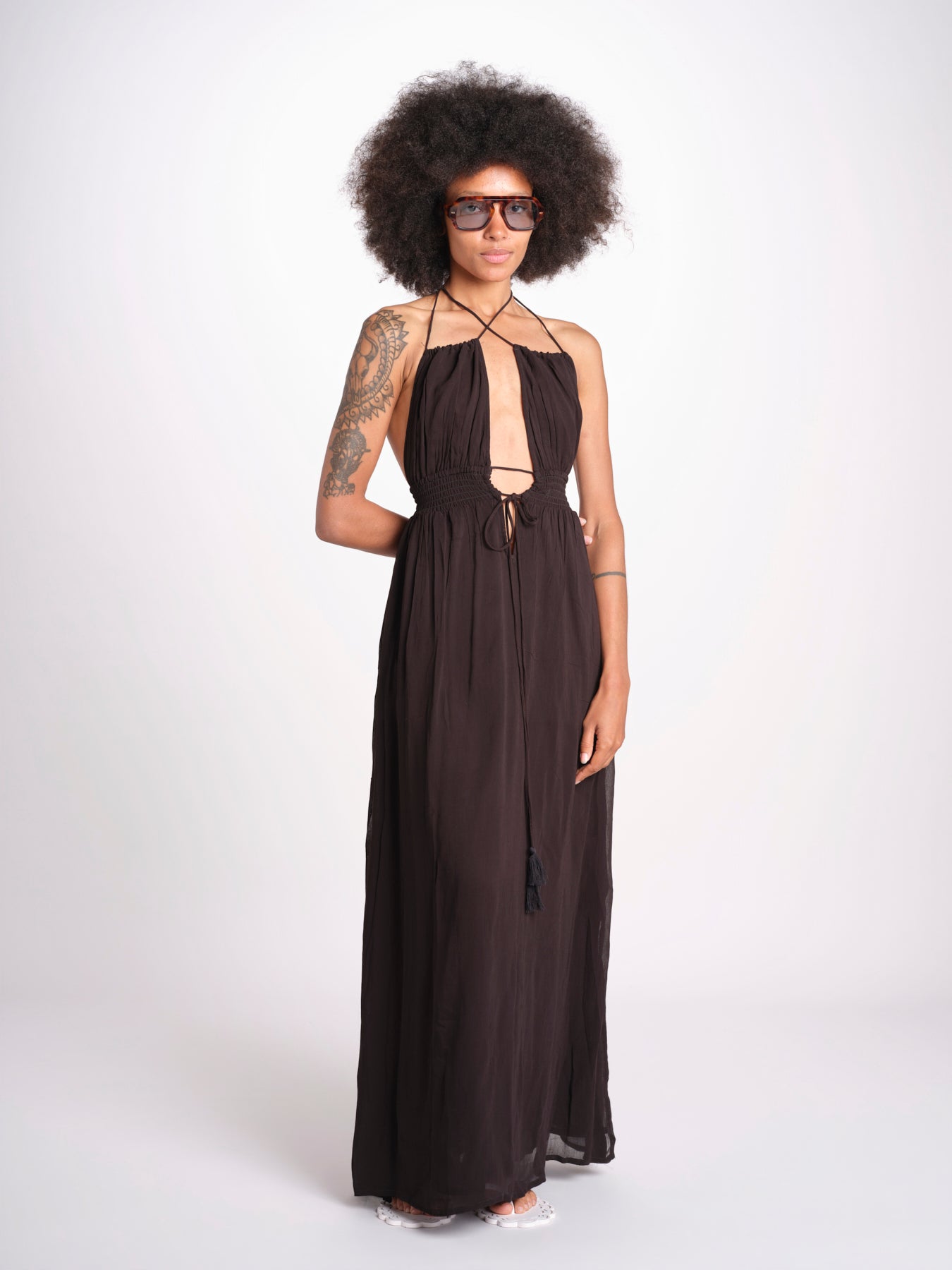 abito lungo scollo e nodo CORALBLK NOIR laraethnics 