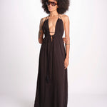 abito lungo scollo e nodo CORALBLK NOIR laraethnics 